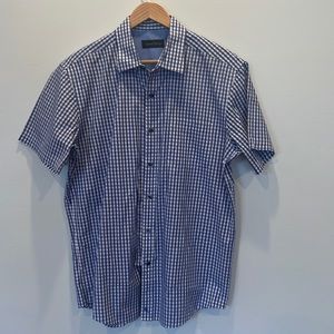 Men’s L, Kenneth Roberts, PLATINUM button down short sleeve; blue/purple